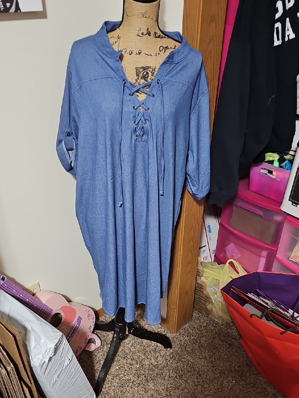 Bobbie Brooks Lace-Up Midi Dress - Light Blue